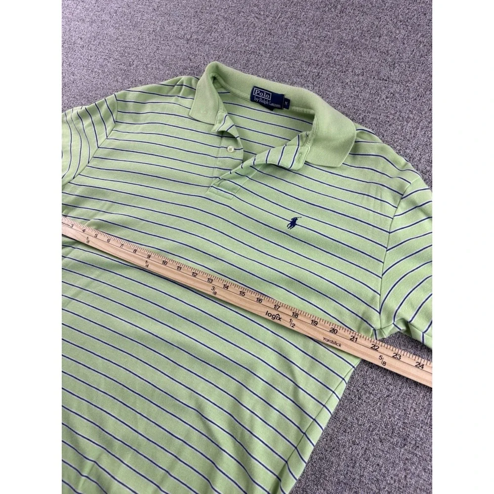 Polo Ralph Lauren Striped Polo Shirt Lime Green Blue Pony Men's Medium Cotton